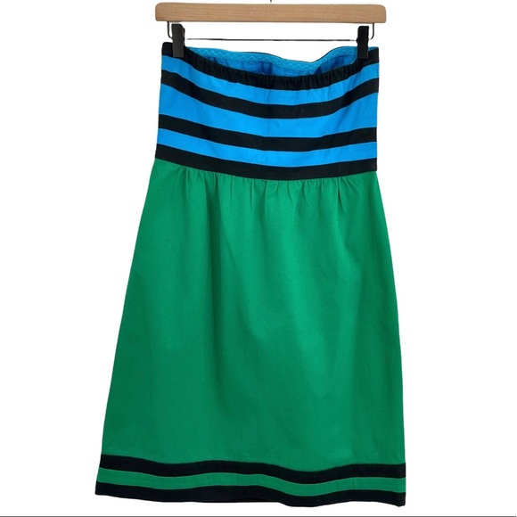 NEW The Limited Strapless Dress Preppy Colorblock Blue Green Black Stripes | 4 - Picture 3 of 10